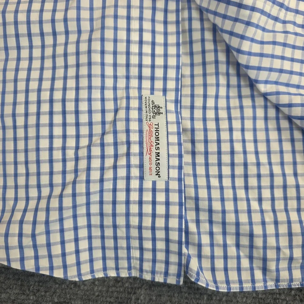 Ascot‎ Chang Dress Shirt Mens XL Blue Thomas Mason Gingham Check Button Up 2013 - Picture 7 of 12